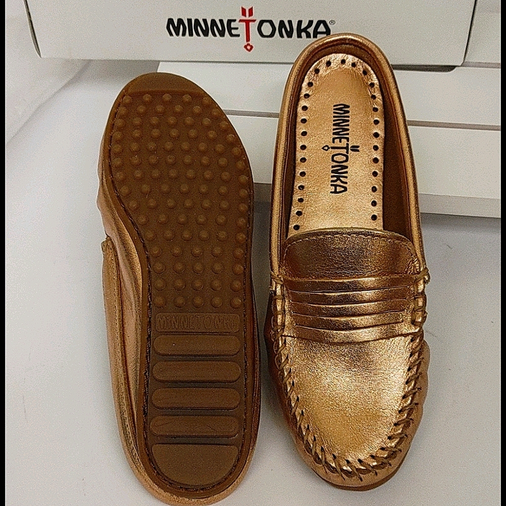Nitb minnetonka leather rose gold mules slipon…